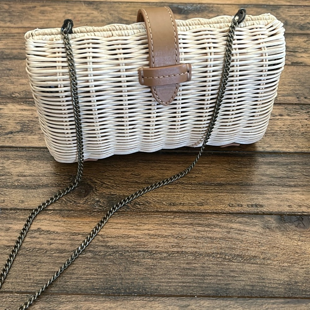 J.Crew straw bag with leather detail